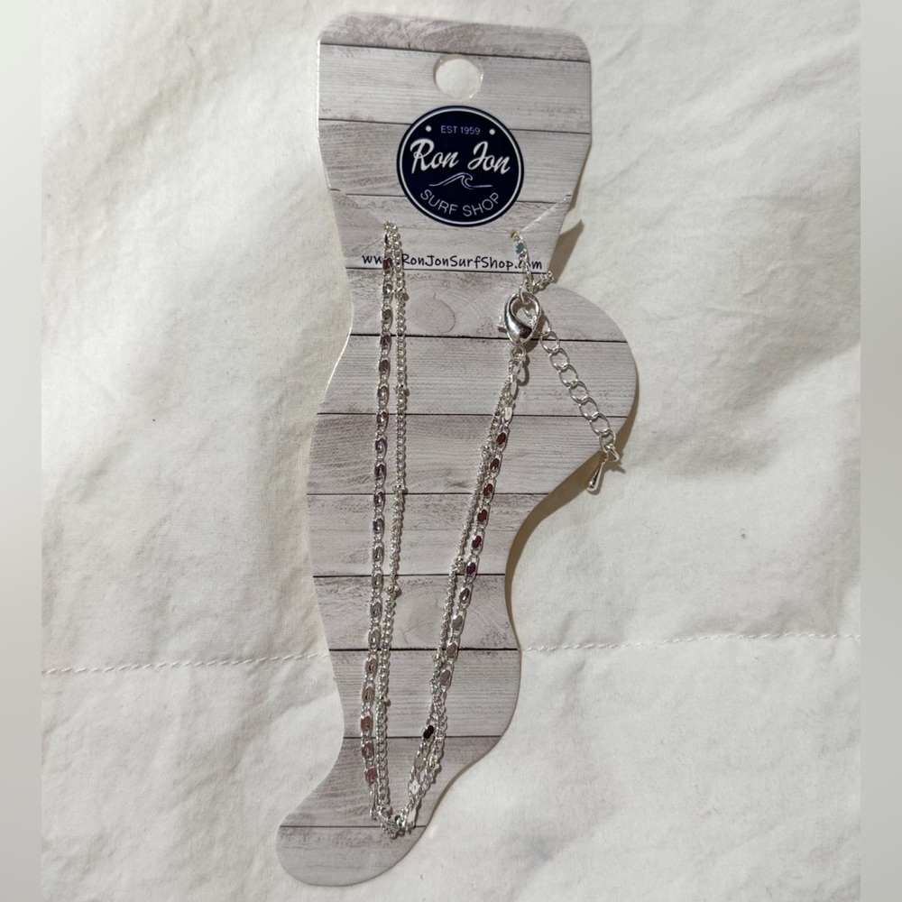 Ron Jon Surf Shop Silver Double Chain Ankle Bracelet